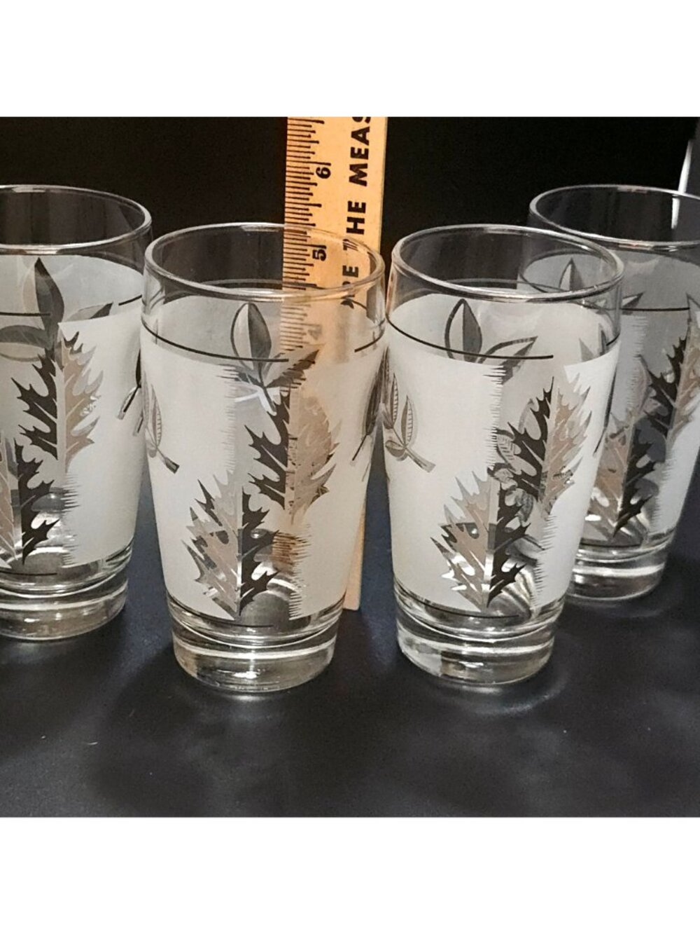 4 Libbey Silver Foliage Tumblers Glasses 5.5" vintage 10oz mid century Foliage f - Picture 3 of 7